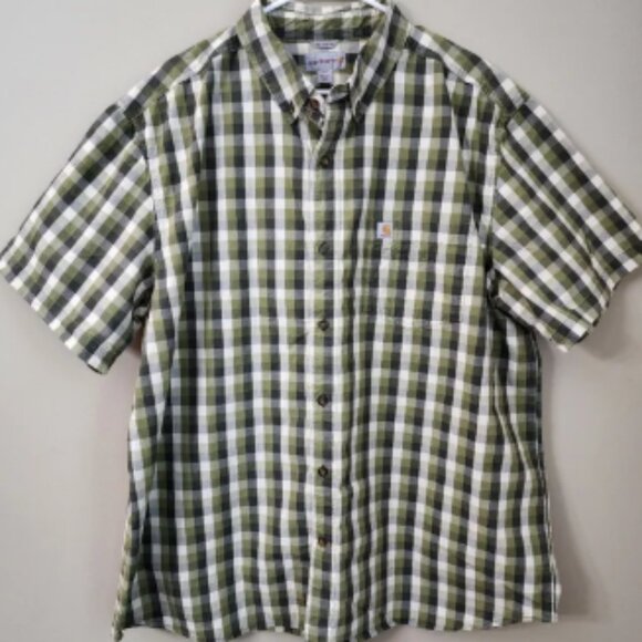Carhartt Men's Green Plaid Work Shirt Size 2XL Relaxed Fit 100%cotton - Picture 1 of 7